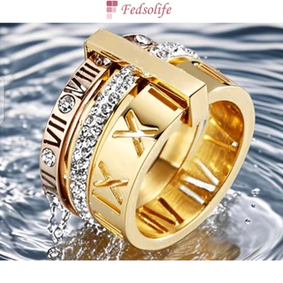 Fedsolife Aliança Anel triplo Feminino Único Multi-Cartas Romanas moda Jewelry Anéis aço inoxidável