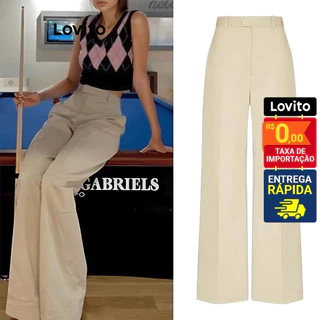 Lovito Calça Feminina Elegante Reta Lisa com Bolso L67AD135