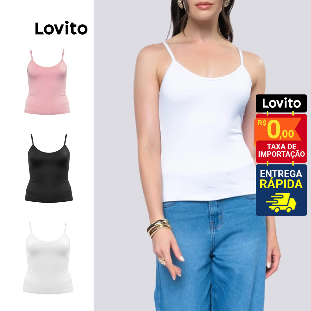 Lovito Kit 3 Regatas Feminina Alça Fina Casual Lisa LB1310BRL1340