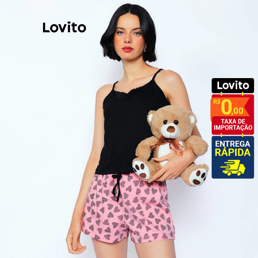 Lovito Pijama Feminino Regata e Shorts com Estampa de Coração LB1421BRL1451