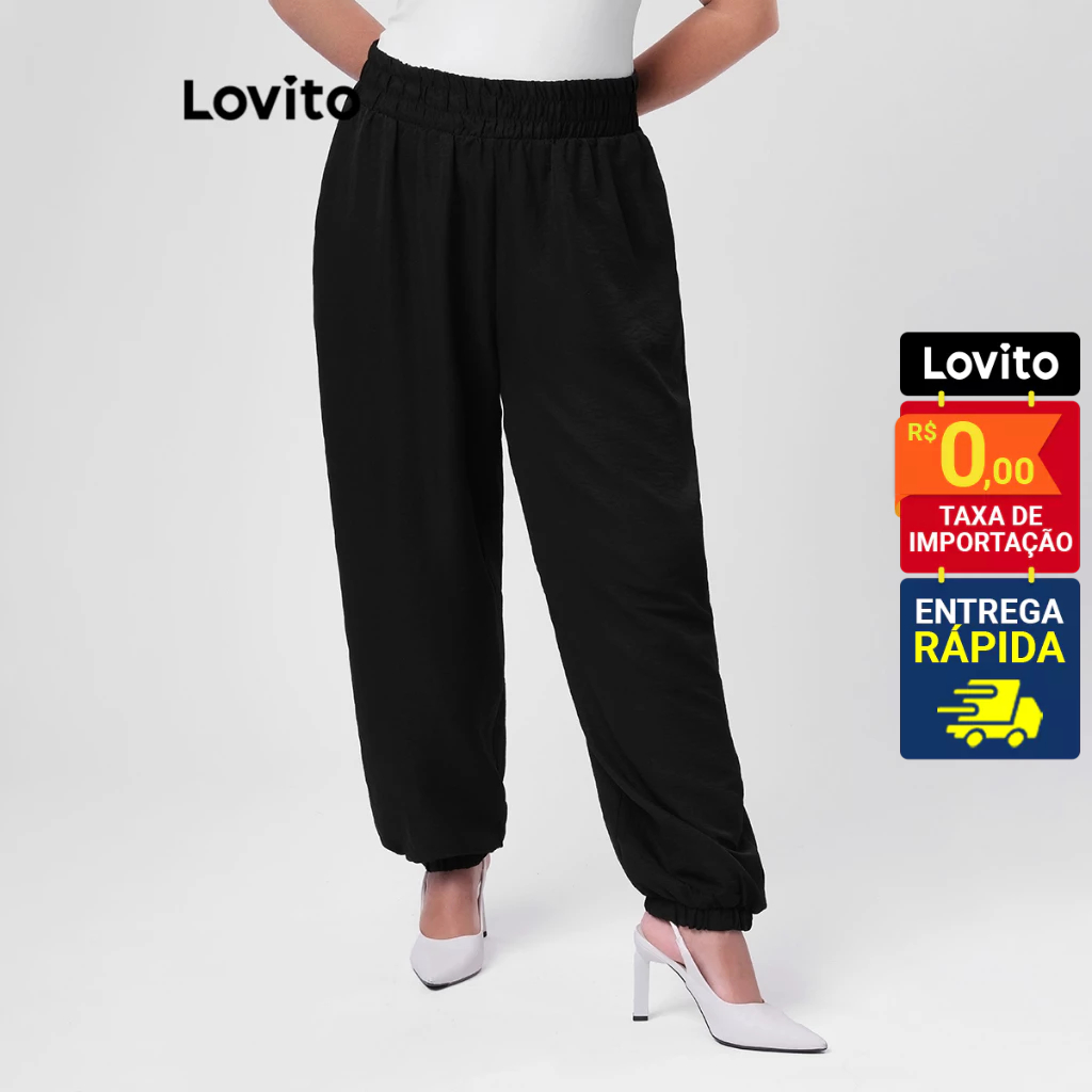 Lovito Calça Feminina Elástico Cintura Plus Size LBRL016