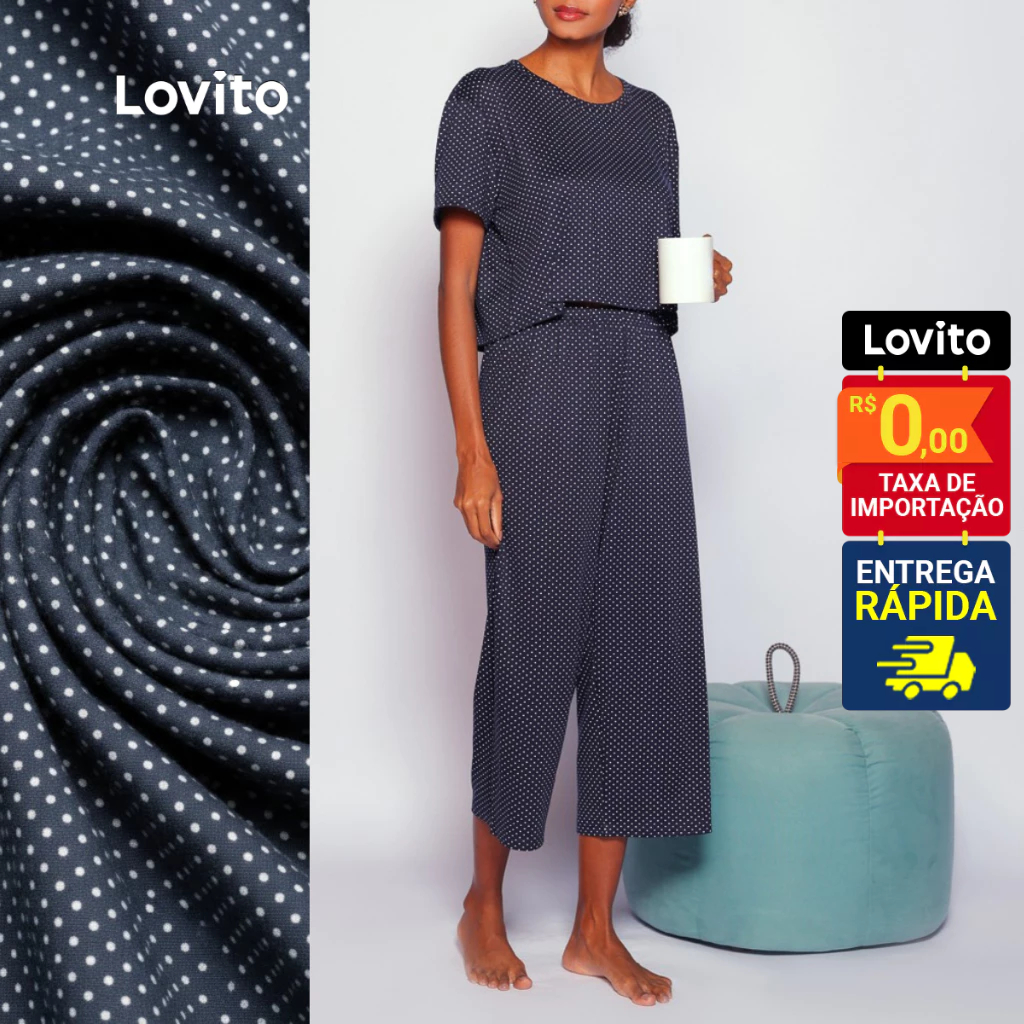 Lovito Pijama Poá Calça e Blusa para Mulheres LB720BRL750