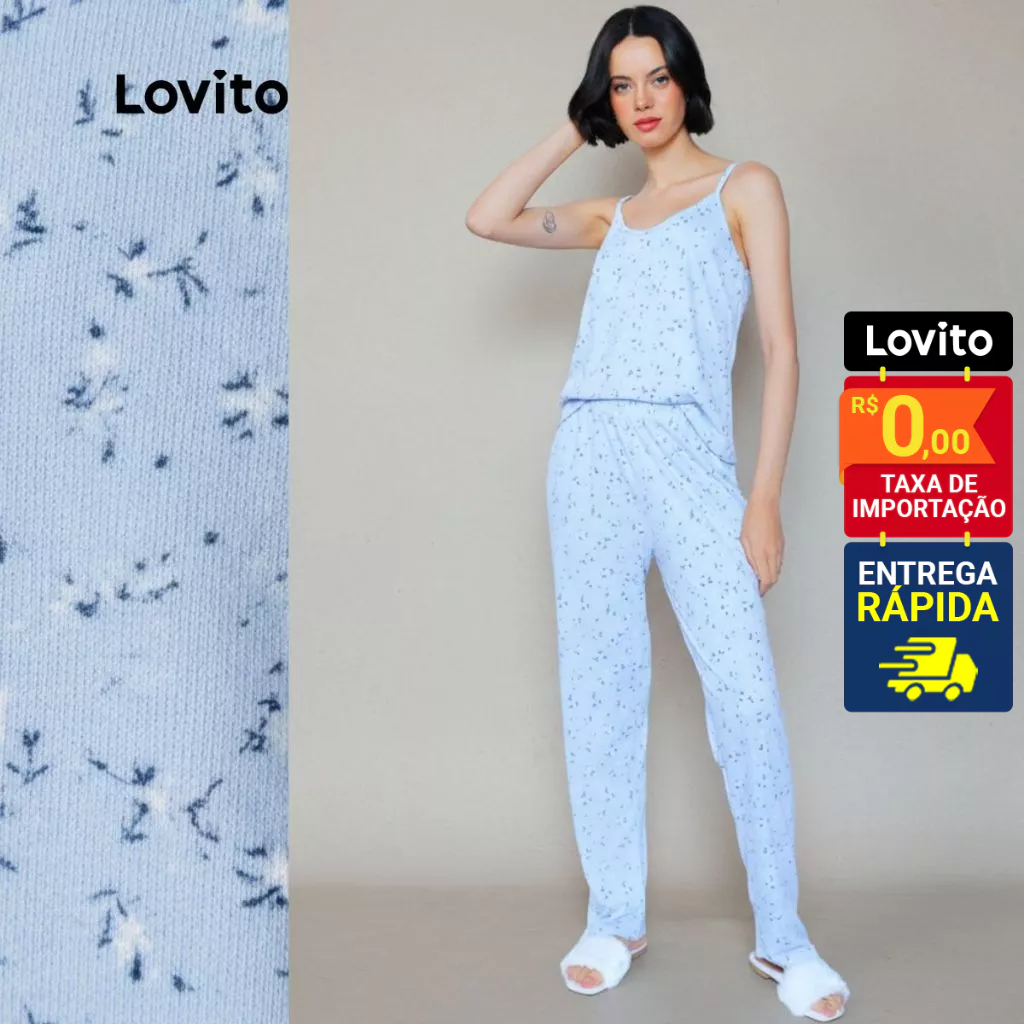 Lovito Conjunto de Pijama Top e Calca Longa Feminino com Estampa Floral LB1011BRL1041