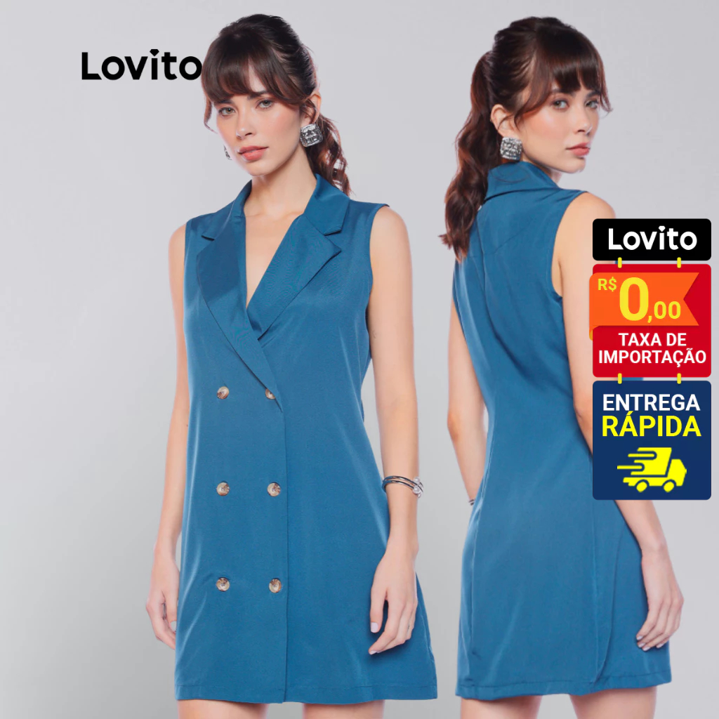 Lovito Vestido Blazer Curto Trabalho Social Elegante Moda com Botões LB963BRL993