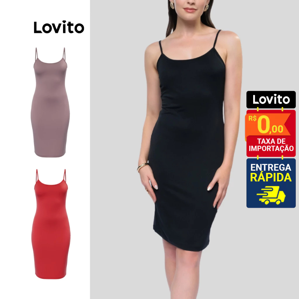 Lovito Vestido Colado Tubinho de Alças com Comprimento no Joelho LB1313BRL1343