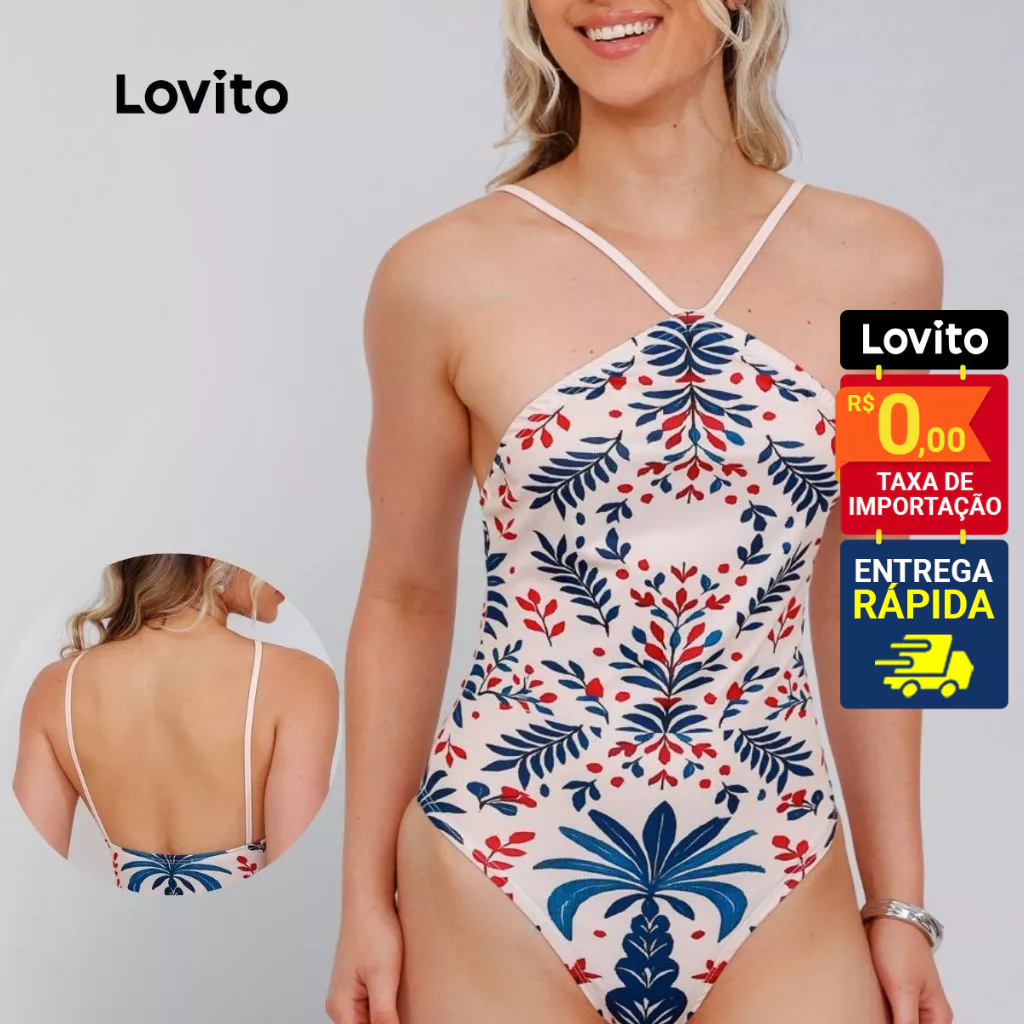 Lovito Bossa I Body Feminino Estampa Localizada Boho Coqueiro Tropical LB1064BRL1094