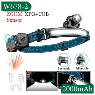 Farol LED 270 ° Com Sensor De Zoom De Feixe Largo Recarregável À Prova De Água COB Para Acampamento , Pesca , Corrida