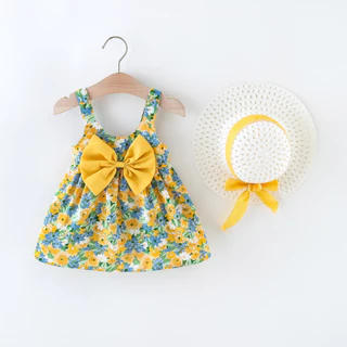 Roupas De Verão Vestido De Bebê Confortável Com Respiração Flor Impresso Funda Enviar Chapéu Frees