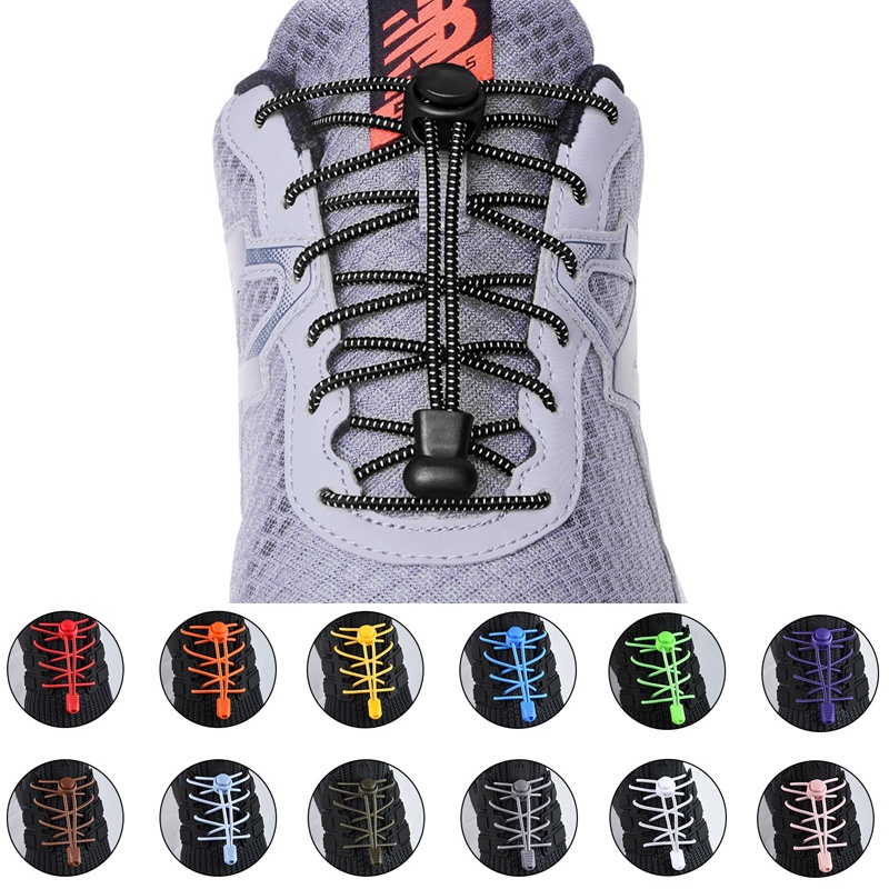 [1Pair 19 Cores Sneaker ShoeLaces Elásticos Sem Atacadores Cordões De Sapato Com Trava De Alongamento De Borracha Rápida
