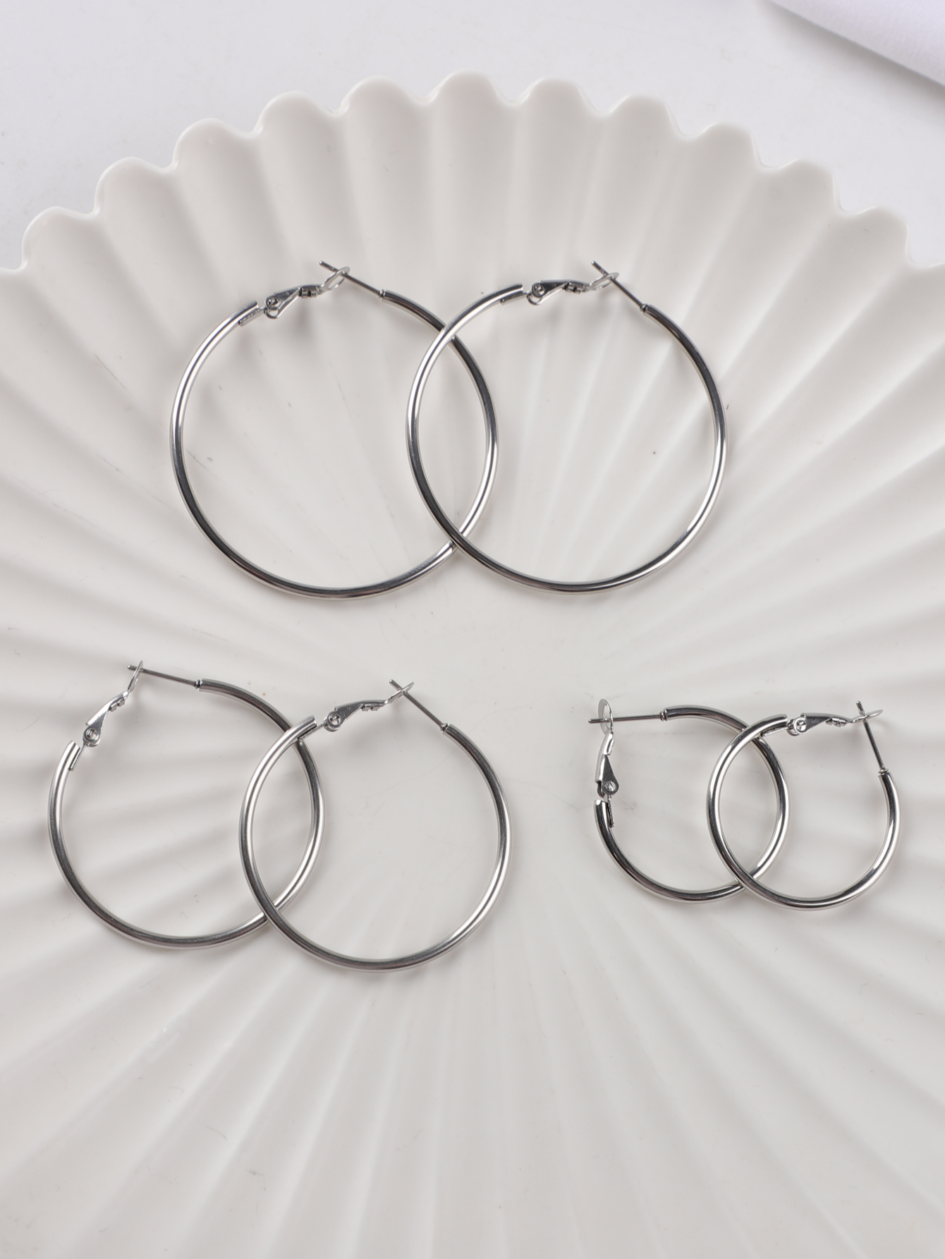 3 Pares Brincos de Aço Inoxidável Brincos de Prata Meninas Meninas, Conjunto de Brincos de Senhora com Arco Hipoalergênico (30,40,50mm)