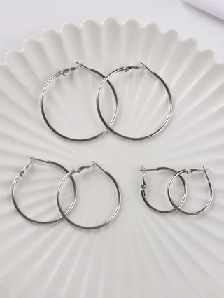 3 Pares Brincos de Aço Inoxidável Brincos de Prata Meninas Meninas, Conjunto de Brincos de Senhora com Arco Hipoalergênico (30,40,50mm)