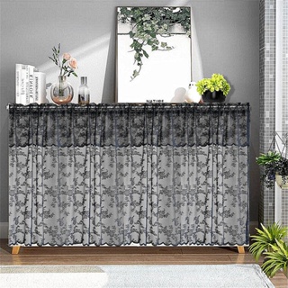 Cortina De Malha Floral Preta Curta Retro Tecido Renda Válvula Para Cozinha Pequena Janela Vintage Porta Sheer Tier Painéis De Bolso Quarto Divisória Banheiro