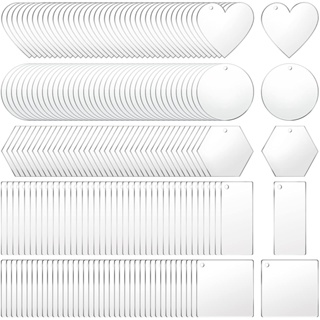 10pcs Acrílico Em Branco Pingentes De Chaveiro Transparentes Inclui Rectângulo Quadrado De Coração Círculo Estrela Forma De Hexágono Para Artesanato De Bricolage