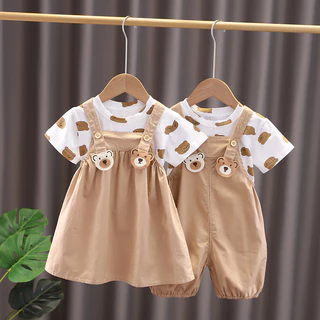 [Value Choice] Roupas Infantis 2023 Summer New Style Boys Girls Full Print Base Camiseta Casual Cartoon Culottes Strap Fato de duas peças