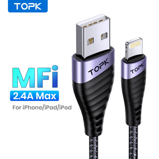 TOPK Cabo IPH 1M/2M Premium Nylon Certificado MFi Carregador Para iPhone 13 12 11 Pro Max SE Xs X Xr 8 7 6s 6 Mais iPad E
