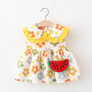 [Saco De Melancia Presente 2023 Summer New Baby Girl Flower Dress Cotton Beach Breathable E Cute 1-3 Years Old