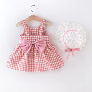 [Vestido Sem Mangas Para Crianças Princesa Algodão Confortável Bowknot Beautiful Skirt Jantar De Festa Meninas Com Chapéu Grátis