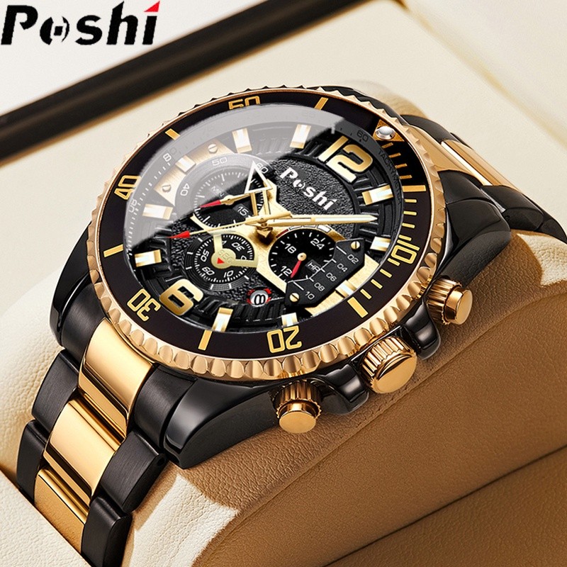Relógio Esportivo Luminoso POSHI Masculino Automático Para Homens Original De Quartzo De Aço Inoxidável À Prova D
