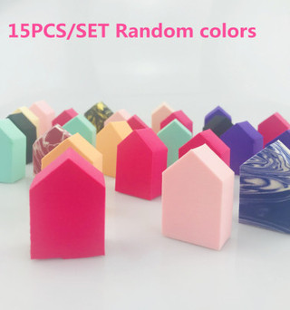 15PCS/SET Esponja De Maquiagem Em Forma De Casa Beleza Cores Aleatórias