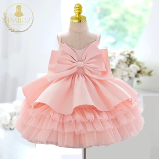 [Vestido De Aniversário Formal De Princesa Para Menina Tutu Noiva Em Camadas De Renda Com Big Bow 0-2 Anos