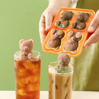 Bandeja De Cubos De Gelo Com 4 Grades , Forma De Urso Fofo , Molde De Bloco , Silicone , Ferramenta De Sorvete , Bola Co