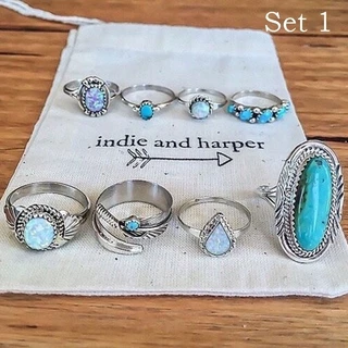 8 Peças / Conjunto Anel Turquesa Opala Conjunto Anel Natural Gemstone Anel Moda Jóias de Noivado