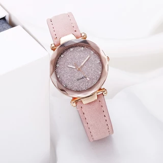 Novo Relógio Starry Sky Silver Pink Watch Relógio de Quartzo Frosted Belt Ladies