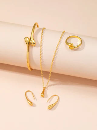 Conjunto de 4 peças / conjuntos de jóias de moda simples com brincos de brincos com anel de gota d'água Pulseira