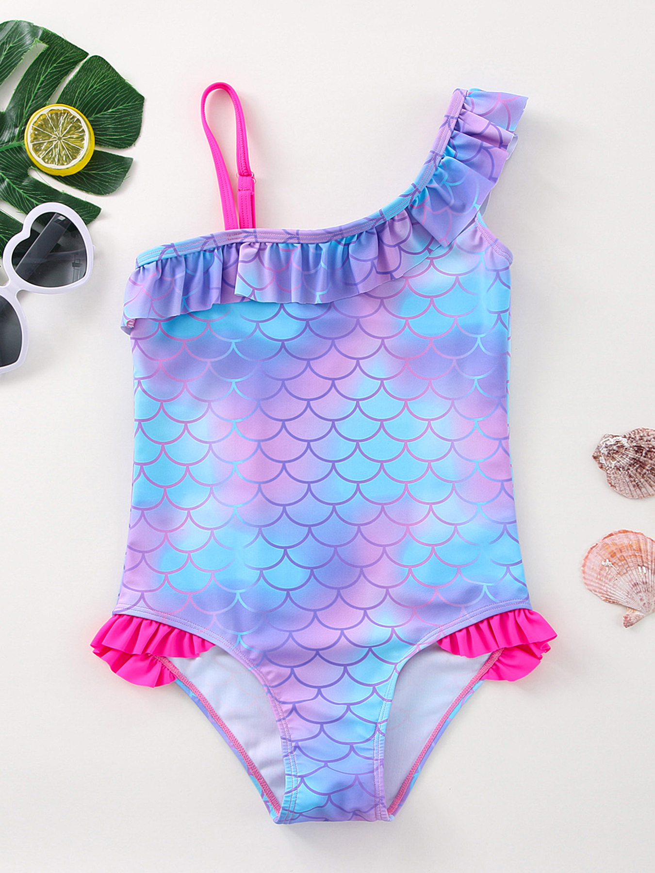 Roupa de banho infantil Moda Moda Verão Peixe Balança de uma peça de praia feminina de renda