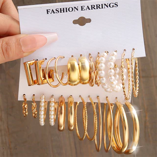 Brincos Retro Gold Hoop Para Mulher Resina De Pérola Hipoalergênica Conjunto De Com Piercing Jóias Acessórios