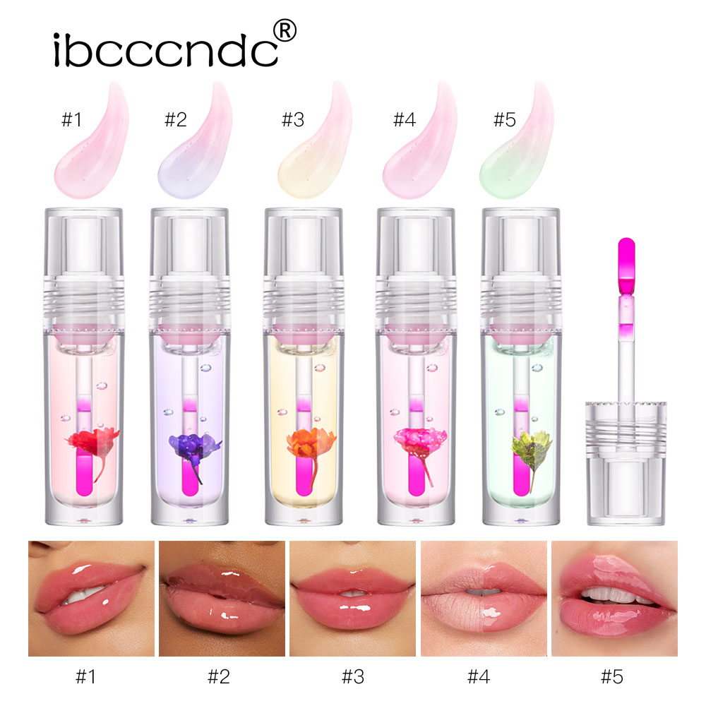 Óleo labial floral Brilho labial transparente Brilho labial Gloss ...