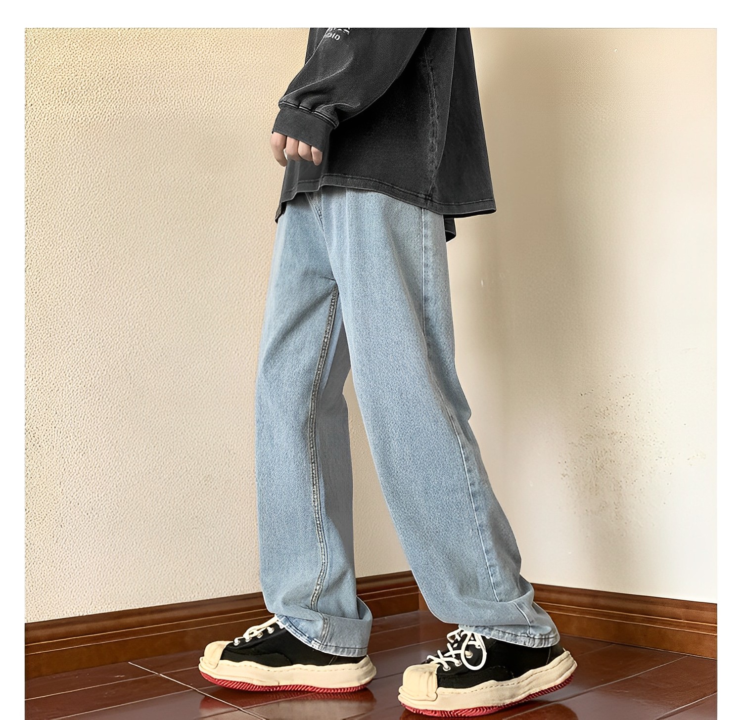 Lavado Vintage Largo Perna Jeans Homem 2021 Apliques Casuais Solta