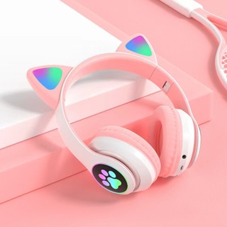 Novo Fone De Ouvido Sem Fio AKS-28 Com Design De Orelha De Gato Cor-De-Rosa Bonito-Grande Para Meninas