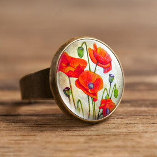 2019 Novo Estilo De Anel De Papoula Vermelho Campo De Papoulas Flores Arte