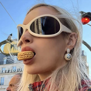 Óculos De Sol Y2K Femininos Lady Trendy Big Frame Vintage Wrap Around Sun Glasses Moda Futurista Punk Silver Shades 2000s