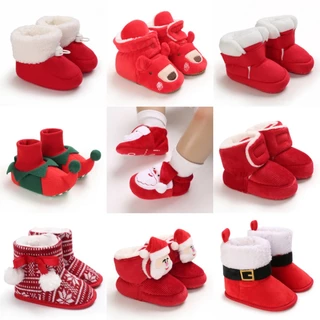 Botas Femininas De Malha Com Padrão Papai Noel Quentes E Fofos-Sapatos Infantis De Inverno De Natal Não Escorregadios Macios