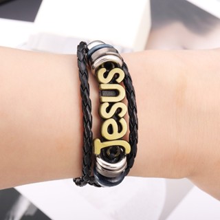 1pc Fashion Retro Jesus Retro Jesus Pulseira de Couro Ajustável PU Pulseira de Couro para Homens