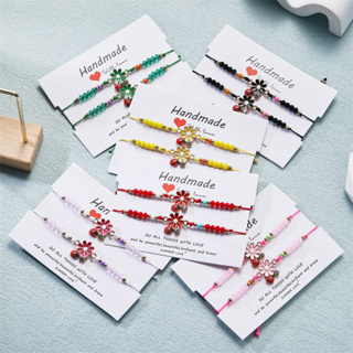 2 Pcs/Set Daisy Ladybug Charms Pulseiras Com Contas De Flores Ajustáveis Para Jóias De Casal Presentes De Amizade Homens E Mulheres