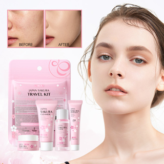 LAIKOU Japão Sakura Travel Skincare Set Anti-aging Brightening SKin Tone Reparador De Tom Hidratante 4Pcs