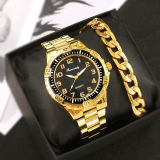 [Escolha De valor] Pulseira de 1 peça de aço inoxidável Pulseira Digital Data Redonda Moda Homem Quartzo Relógio +1 peça de Pulseira Vida Diária