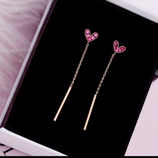 1 Par Pequenos Brincos de Coração de Amor Fresco Brincos de Zircônio Vermelho Rosa Brincos de Tassel Longo Simples