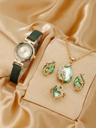 Um Novo Estilo Senhoras Moda Simples Moda Moda Simples Tudo em Combinação Relógio Inglês com Diamante + Conjunto de Três Peças de Jóias