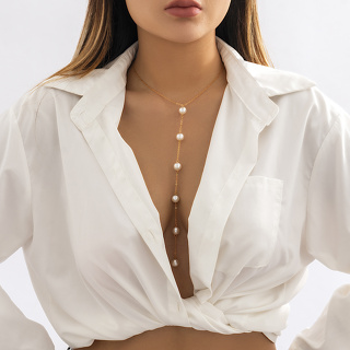 [Escolha De Valor] Sexy Colar De Pérolas De Imitação Longa Para Mulheres Corrente De Peito De Noiva No Pescoço 2023 Acessórios De Moda Jóias Festas Presentes Femininos