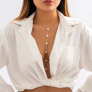 [Escolha De Valor] Sexy Colar De Pérolas De Imitação Longa Para Mulheres Corrente De Peito De Noiva No Pescoço 2023 Acessórios De Moda Jóias Festas Presentes Femininos