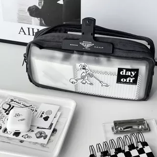 Aspirador de pó Caixa de lápis Boy Pencil Case Preto Frosted Transparente Saco de papelaria de dupla camada Caixa de papelaria de grande capacidade