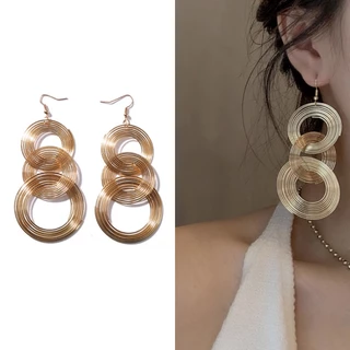 Brincos Exagerados Europeus Americanos Retro-auriculares Geométricos Multi-Layer Metal Circle Earrings Personalidade Vermelha Menina Boate