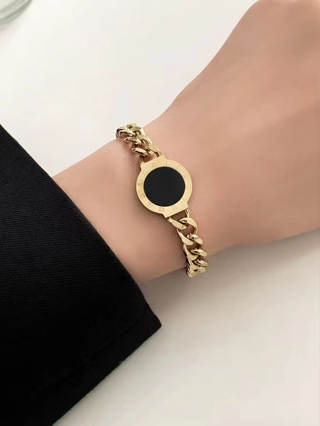 1pc Fashion Stainless Steel Numeral Roman Detail Round Decor Bracelet Para Mulheres Decoração Diária