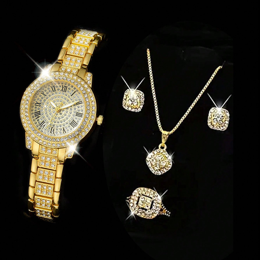 Relógio Mulher Moda Diamante Completo Faixa De Aço Romano Casual De Quartzo