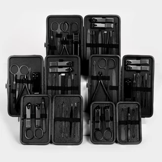 Conjunto de cortador de unhas preto clássico de alta qualidade Conjunto de 7/10/12/16/18 peças Cortador de unhas de aço