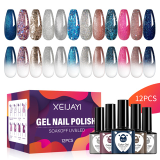 Kit Inicial De Esmalte De Unha De Gel 12 Cores Preto Branco Rosa Verde Embebido Sem Limpeza Conjunto Adequado Para Todas As Estações